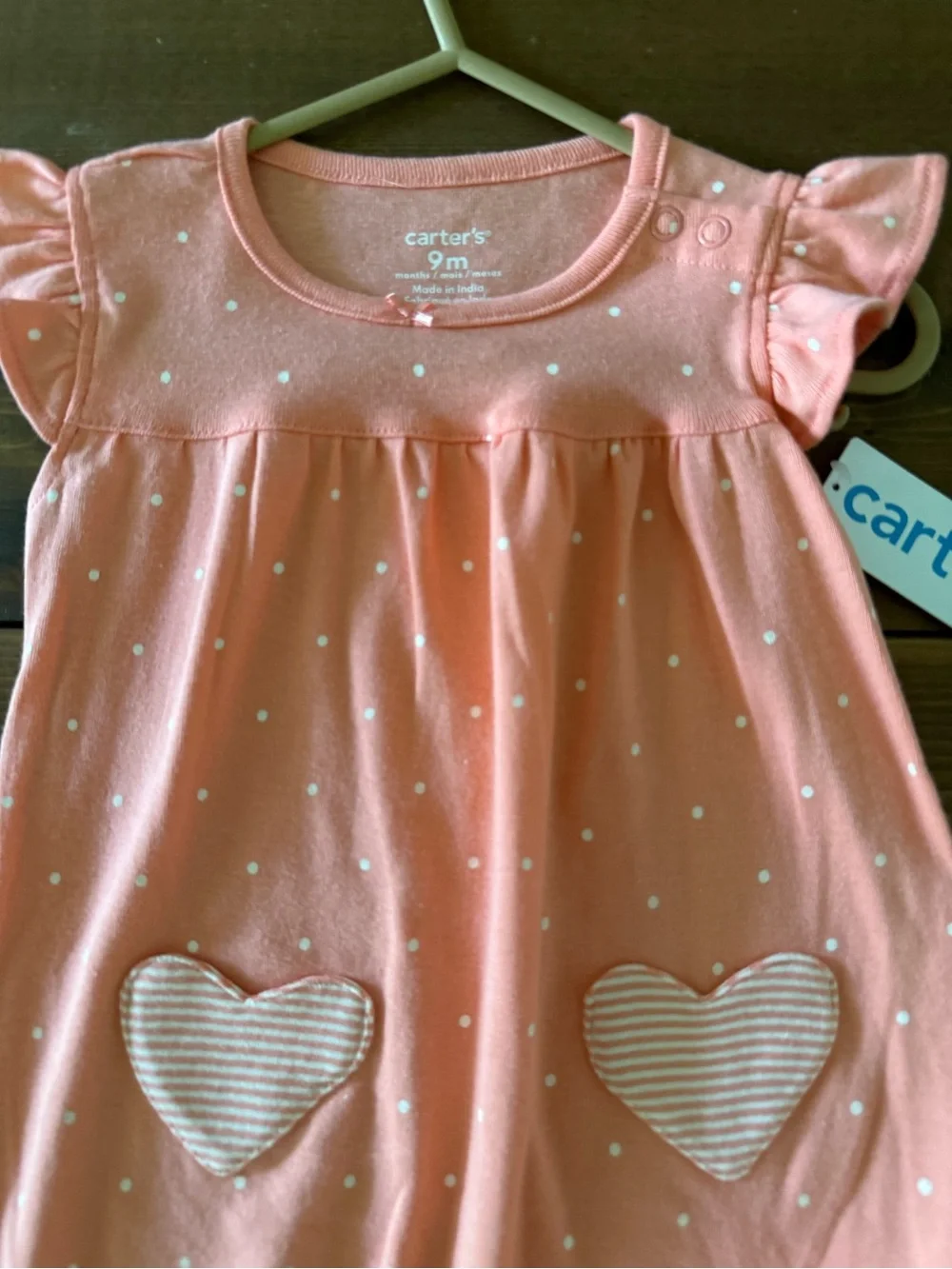 NWT Carter's Pink Polka Dot Heart Pocket Romper